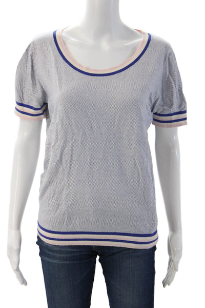 Bonpoint Womens Ringer T-Shirt Blue Polka Dot College Size XL