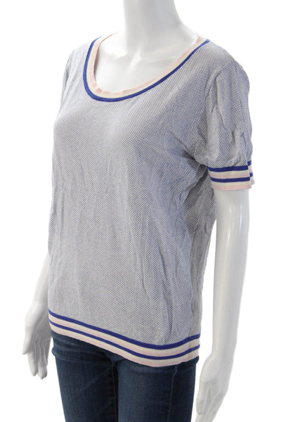 Bonpoint Womens Ringer T-Shirt Blue Polka Dot College Size XL