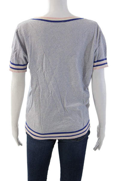 Bonpoint Womens Ringer T-Shirt Blue Polka Dot College Size XL