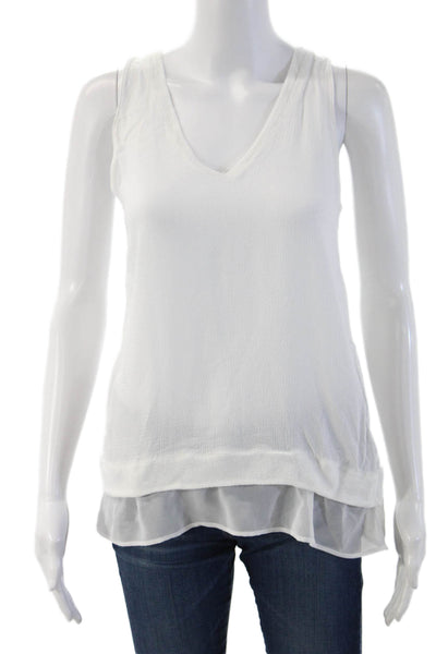 Massimo Dutti Women Basic Sleeveless V-Neck Tank White Polyester Blend Size S
