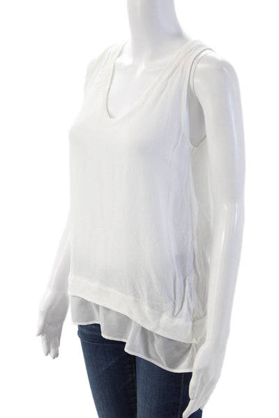 Massimo Dutti Women Basic Sleeveless V-Neck Tank White Polyester Blend Size S