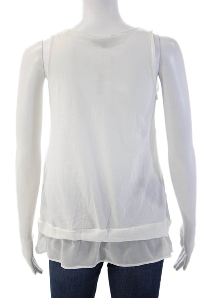 Massimo Dutti Women Basic Sleeveless V-Neck Tank White Polyester Blend Size S