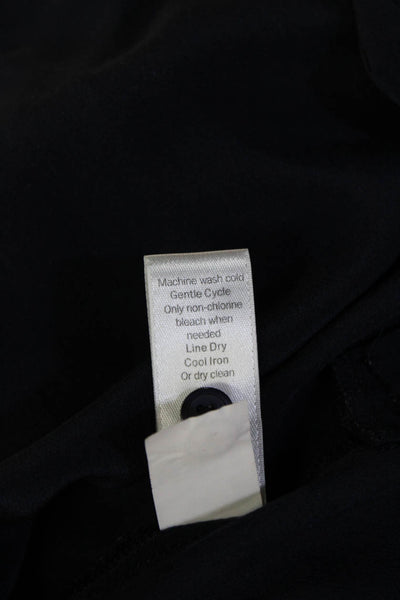 Athleta Women Basic Silk Button Up Collared Long Sleeve Dark Blue Top Size M