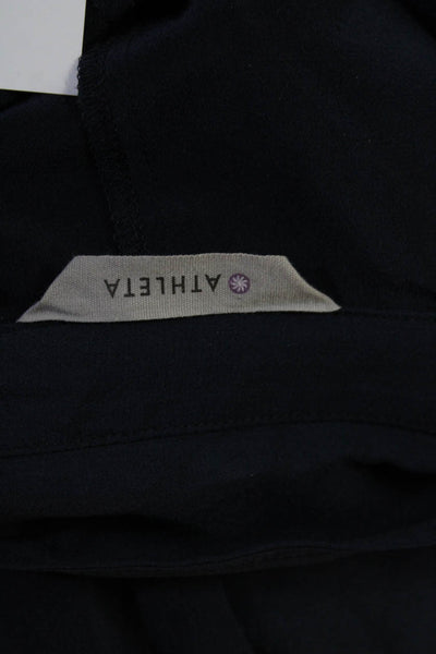 Athleta Women Basic Silk Button Up Collared Long Sleeve Dark Blue Top Size M