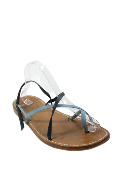 Cuccurullo Moda Capri Womens Bi Color Ankle Strap Sandals Blue Leather Size 44