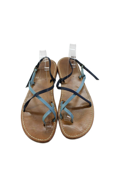 Cuccurullo Moda Capri Womens Bi Color Ankle Strap Sandals Blue Leather Size 44