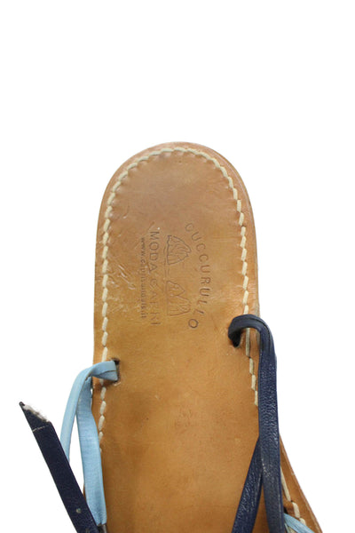 Cuccurullo Moda Capri Womens Bi Color Ankle Strap Sandals Blue Leather Size 44