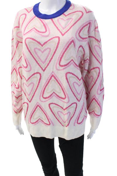 Splendid Unisex Pullover Heart Graphic Crew Neck Sweater Beige Size M