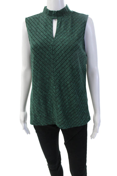 Liverpool Los Angeles Women Green Striped Mock Neck Sleeveless Tunic Size M
