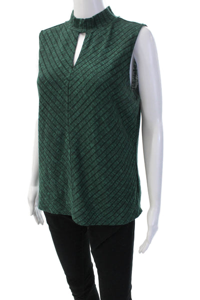 Liverpool Los Angeles Women Green Striped Mock Neck Sleeveless Tunic Size M