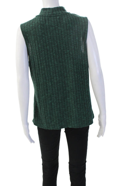 Liverpool Los Angeles Women Green Striped Mock Neck Sleeveless Tunic Size M