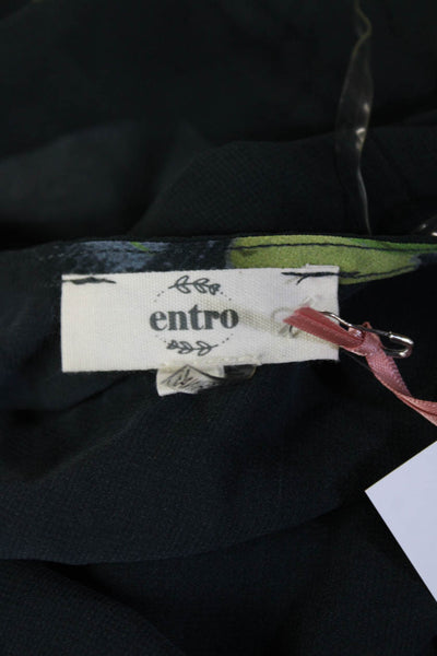 Entro Women Duster Top Black Floral V-Neck 3/4 Sleeve 100% Polyester Size 1
