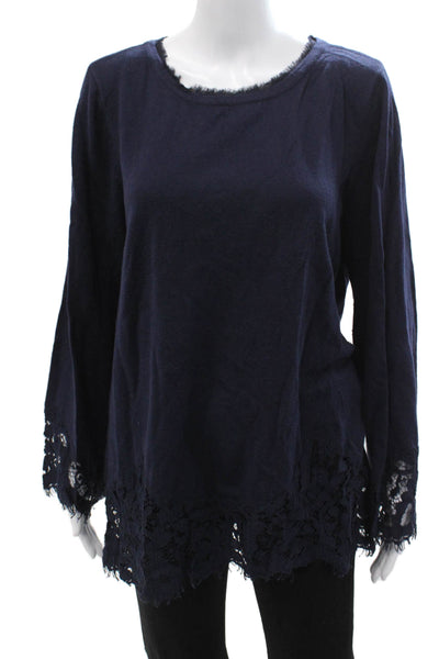 Soft Surroundings Women Dark Blue Tunic Blouse Long Sleeve Round Neck Size L