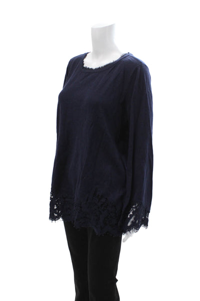 Soft Surroundings Women Dark Blue Tunic Blouse Long Sleeve Round Neck Size L