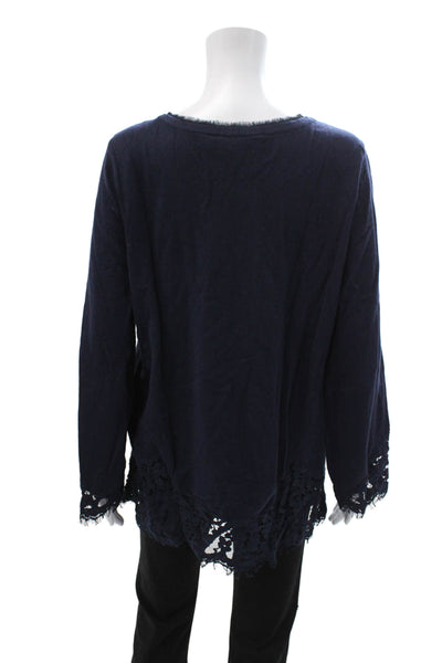 Soft Surroundings Women Dark Blue Tunic Blouse Long Sleeve Round Neck Size L