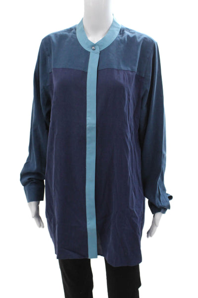 Soft Surroundings Women Tunic Blouse Dark Blue Mock Neck Long Sleeve Size XL