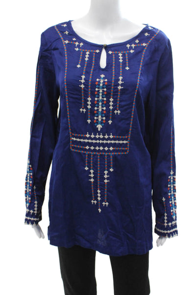 Sundance Womens Dark Blue Bohemian Tunic Blouse Long Sleeve Round Neck Size L