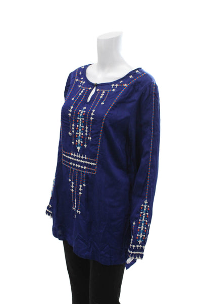Sundance Womens Dark Blue Bohemian Tunic Blouse Long Sleeve Round Neck Size L