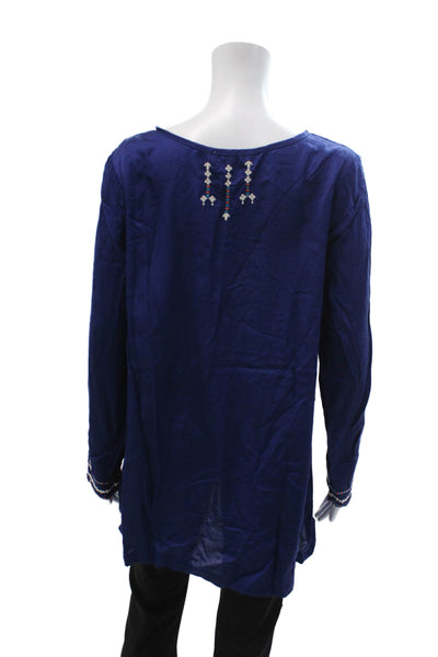 Sundance Womens Dark Blue Bohemian Tunic Blouse Long Sleeve Round Neck Size L