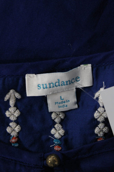 Sundance Womens Dark Blue Bohemian Tunic Blouse Long Sleeve Round Neck Size L