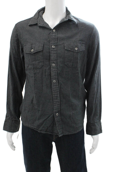 Hawks Mens Point Collar Herringbone Button-Up Dark Gray Long Sleeve Size M