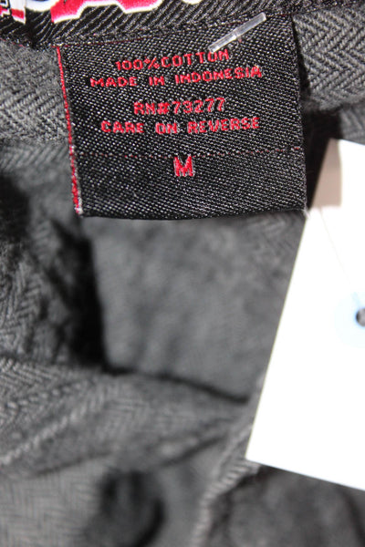 Hawks Mens Point Collar Herringbone Button-Up Dark Gray Long Sleeve Size M