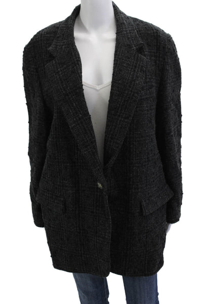 Isabel Marant Etoile Womens Dark Gray Check Wool Overcoat Button Size 40