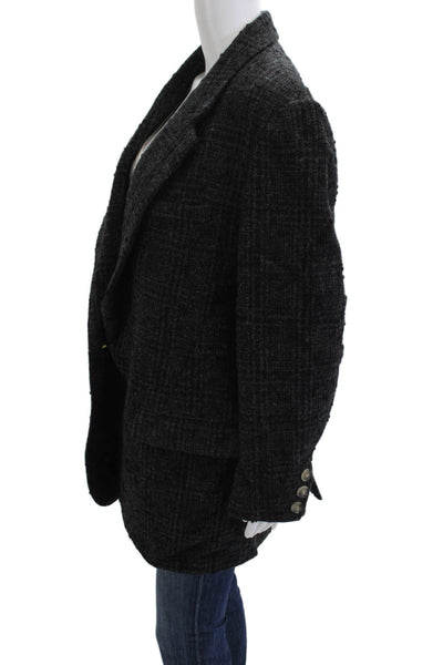 Isabel Marant Etoile Womens Dark Gray Check Wool Overcoat Button Size 40