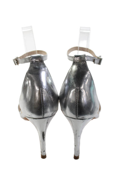 Schutz Women's Open Toe Cone Heels Metallic Silver Buckle Sandals Size 7