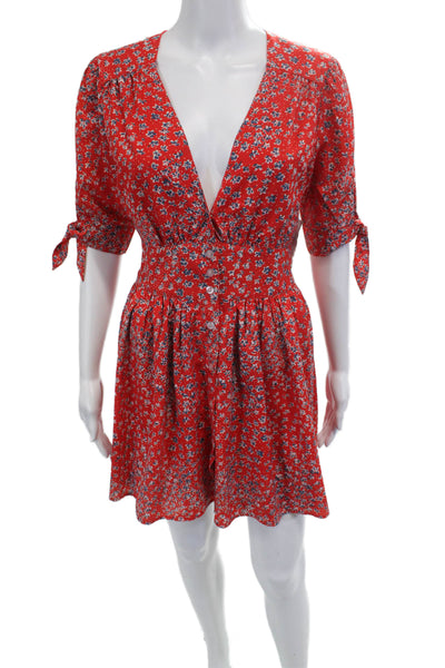 Night Walker Women Red Floral V-Neck 3/4 Sleeve Romper Polyester Size S