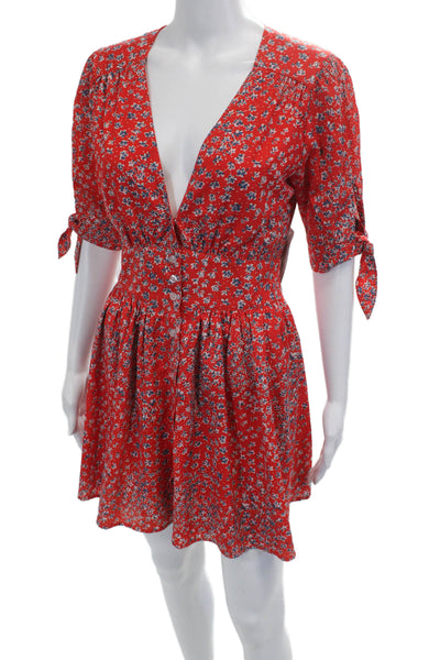 Night Walker Women Red Floral V-Neck 3/4 Sleeve Romper Polyester Size S