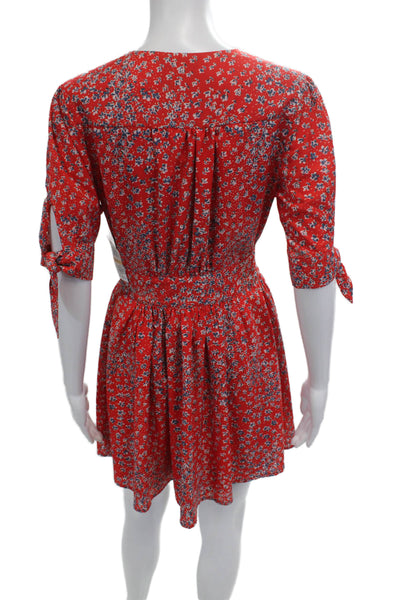 Night Walker Women Red Floral V-Neck 3/4 Sleeve Romper Polyester Size S