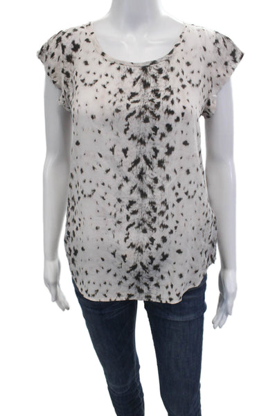 Joie Womens Blouse White Animal Print Round Neck Short Sleeve Polyester Size XS