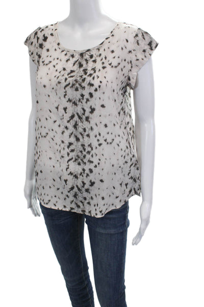 Joie Womens Blouse White Animal Print Round Neck Short Sleeve Polyester Size XS