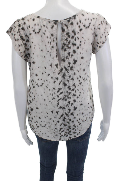 Joie Womens Blouse White Animal Print Round Neck Short Sleeve Polyester Size XS
