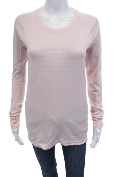 Lululemon Women Striped Pink Basic T-Shirt Long Sleeve Nylon Blend Size 8