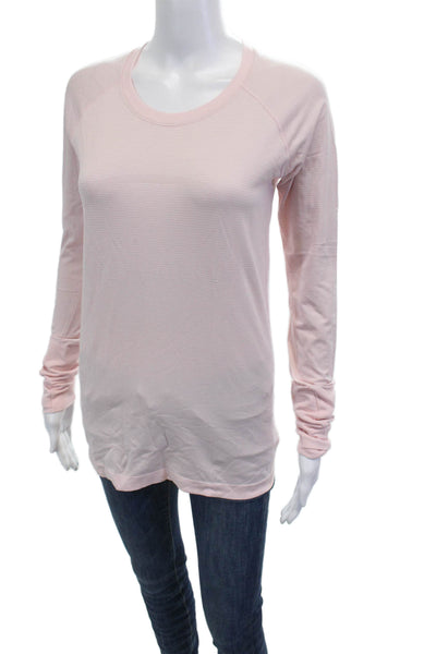 Lululemon Women Striped Pink Basic T-Shirt Long Sleeve Nylon Blend Size 8
