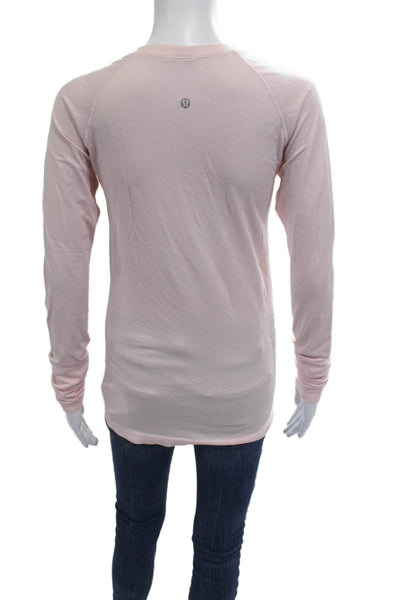 Lululemon Women Striped Pink Basic T-Shirt Long Sleeve Nylon Blend Size 8
