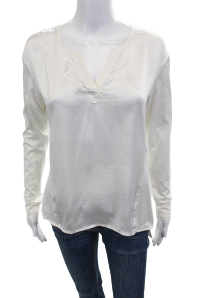 Go By GoSilk Womens Basic V-Neck White Long Sleeve Blouse Size XS