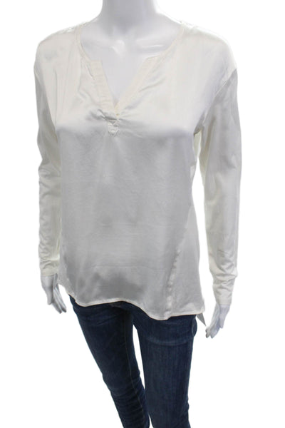Go By GoSilk Womens Basic V-Neck White Long Sleeve Blouse Size XS