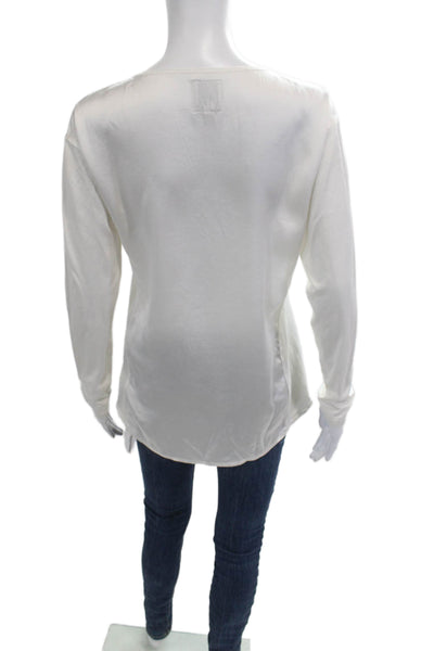 Go By GoSilk Womens Basic V-Neck White Long Sleeve Blouse Size XS