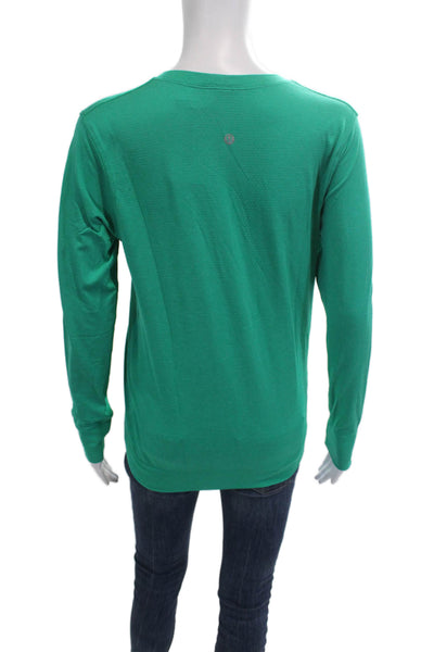 Lululemon Women Blouse Green Animal Print Crew Neck Long Sleeve Size 8