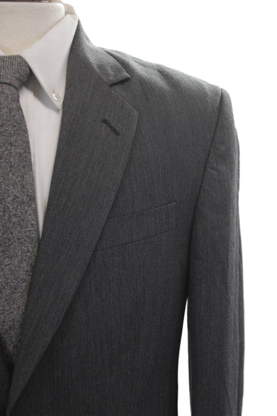 Stafford Mens Suit Jacket Dark Gray Collared Button Solid Long Sleeve Size 38