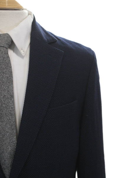 Nordstrom Mens Dark Blue Wool Blend Collared Geometric Blazer Size 40