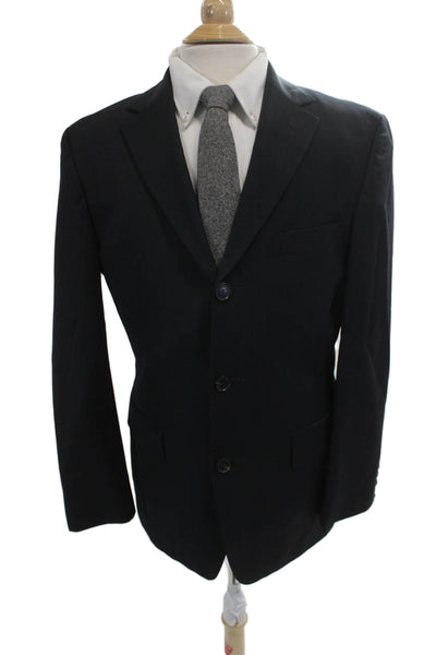 Boss Hugo Boss Mens Striped Wool Suit Jacket Dark Blue Button Size 40
