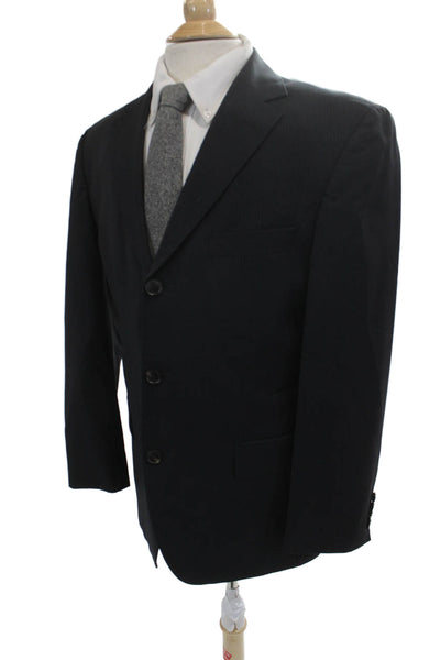 Boss Hugo Boss Mens Striped Wool Suit Jacket Dark Blue Button Size 40