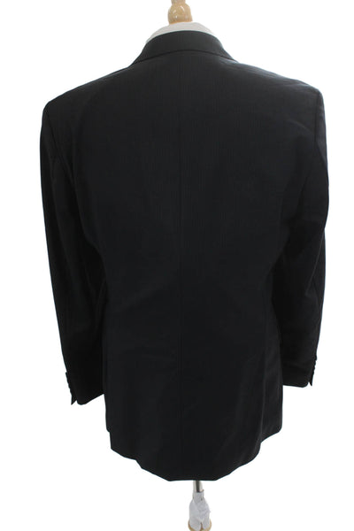 Boss Hugo Boss Mens Striped Wool Suit Jacket Dark Blue Button Size 40