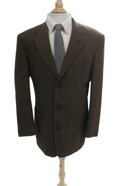 Daniel Hechter Mens Suit Jacket Brown Wool Check Button Collared Size 40