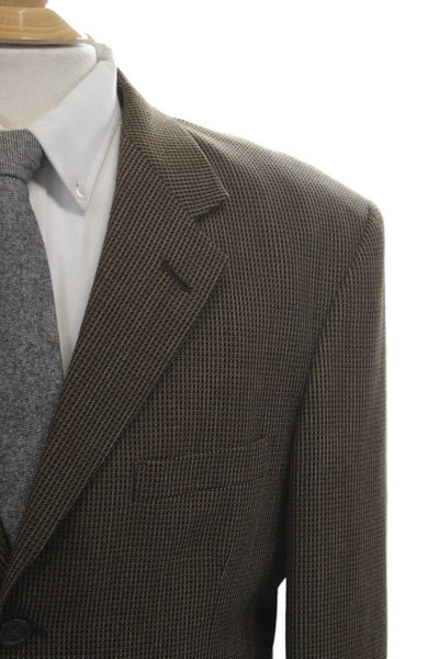 Daniel Hechter Mens Suit Jacket Brown Wool Check Button Collared Size 40