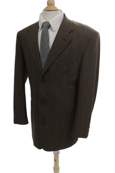 Daniel Hechter Mens Suit Jacket Brown Wool Check Button Collared Size 40
